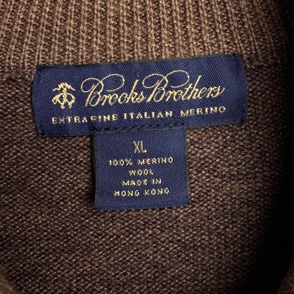 Brooks Brothers 100% Merino Wool Men’s XL 1/4 Zip Brown Classic Sweater - Picture 3 of 12